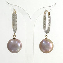 Load image into Gallery viewer, 1001142 14K YELLOW GOLD DIAMOND LARGE CHARMING LAVENDER PEARL EARRINGS