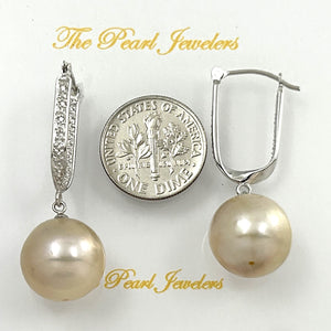 1001147 14kt White Gold Diamond Charming 13.5mm Peach Pearl Earrings