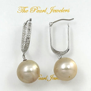 1001147 14kt White Gold Diamond Charming 13.5mm Peach Pearl Earrings