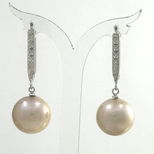 Load image into Gallery viewer, 1001147 14kt White Gold Diamond Charming 13.5mm Peach Pearl Earrings