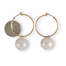 Load image into Gallery viewer, 14K Yellow Gold White baroque Pearl Hoop Earrings