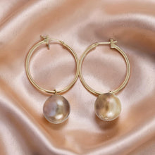 Load image into Gallery viewer, 14K Yellow Gold Lavender Pearl Hoop Earrings
