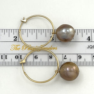 1001592 14K YELLOW GOLD HOOP NATURAL LAVENDER PEARL DANGLE EARRINGS