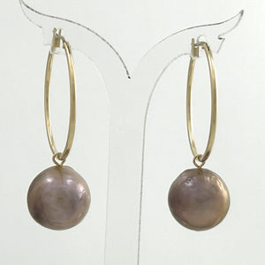 1001592 14K YELLOW GOLD HOOP NATURAL LAVENDER PEARL DANGLE EARRINGS