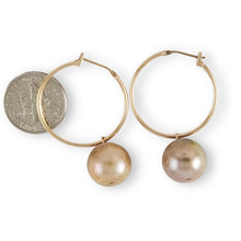 Load image into Gallery viewer, 14K Yellow Gold Pink Pearl Hoop Earrings (12.5mm)
