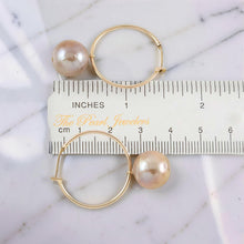 Load image into Gallery viewer, 14K Yellow Gold Pink Pearl Hoop Earrings (12.5mm)