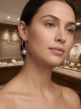 Load image into Gallery viewer, 14K Yellow Gold Pink Pearl Hoop Earrings (12.5mm)
