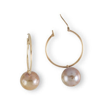 Load image into Gallery viewer, 14K Yellow Gold Pink Pearl Hoop Earrings (12.5mm)