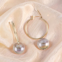 Load image into Gallery viewer, 14K Yellow Gold Pink Pearl Hoop Earrings (12.8mm)