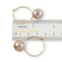 Load image into Gallery viewer, 14K Yellow Gold Pink Pearl Hoop Earrings (12.8mm)