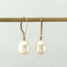 Load image into Gallery viewer, 14K Rose Gold White Pearl Leverback Earrings (9–10mm)