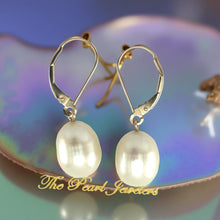 Load image into Gallery viewer, 14K Rose Gold White Pearl Leverback Earrings (9–10mm)