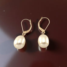 Load image into Gallery viewer, 14K Rose Gold White Pearl Leverback Earrings (9–10mm)