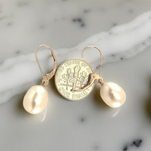 Load image into Gallery viewer, 14K Rose Gold White Pearl Leverback Earrings (9–10mm)