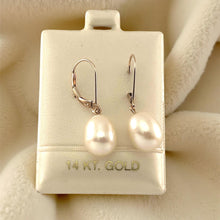 Load image into Gallery viewer, 14K Rose Gold White Pearl Leverback Earrings (9–10mm)