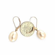 Load image into Gallery viewer, 14K Rose Gold White Pearl Leverback Earrings (9–10mm)
