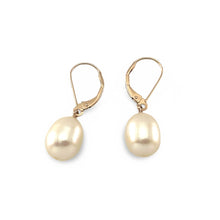 Load image into Gallery viewer, 14K Rose Gold White Pearl Leverback Earrings (9–10mm)