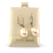 Load image into Gallery viewer, 14K Rose Gold White Pearl Leverback Earrings (9–10mm)