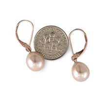 Load image into Gallery viewer, 14K Rose Gold Pink Pearl Leverback Earrings (9–10mm)