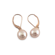 Load image into Gallery viewer, 14K Rose Gold Pink Pearl Leverback Earrings (9–10mm)