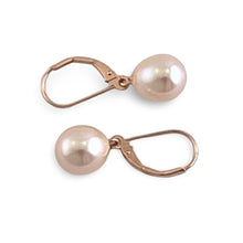 Load image into Gallery viewer, 14K Rose Gold Pink Pearl Leverback Earrings (9–10mm)
