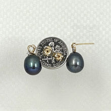 Load image into Gallery viewer, 1002471-14k-Gold-Diamonds-Black-Cultured-Pearls-Stud-Earrings