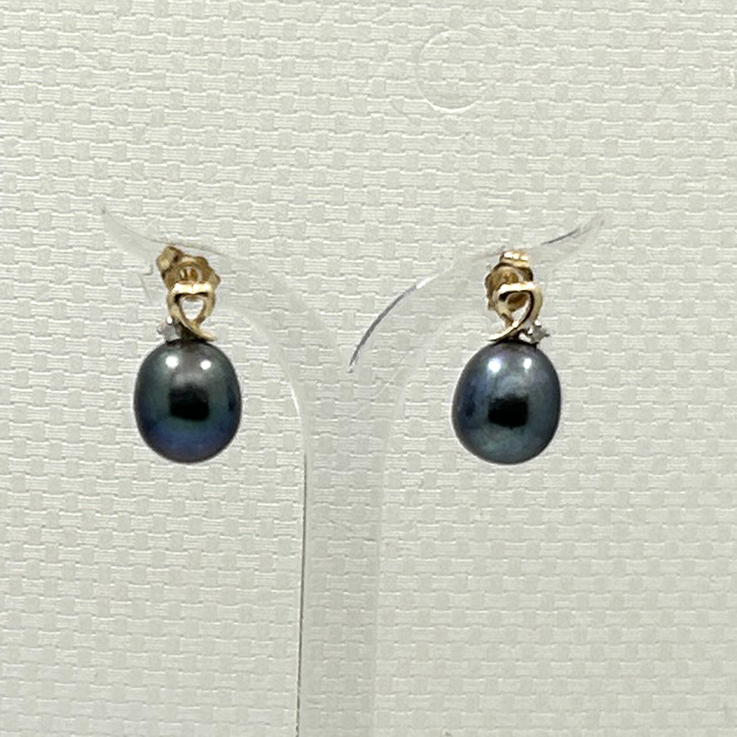 1002471-14k-Gold-Diamonds-Black-Cultured-Pearls-Stud-Earrings