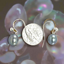 Load image into Gallery viewer, 14K White Gold Black Pearl Fish Hook Dangle Earrings