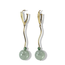 Load image into Gallery viewer, 14K Yellow Gold Celadon Green Jadeite Dangling Earrings