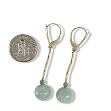 Load image into Gallery viewer, 14K Yellow Gold Celadon Green Jadeite Dangling Earrings