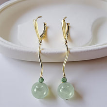 Load image into Gallery viewer, 14K Yellow Gold Celadon Green Jadeite Dangling Earrings