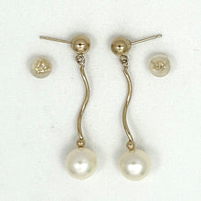 Load image into Gallery viewer, 1025340-14k-Yellow-Gold-Spiral-Tube-White-Cultured-Pearl-Dangle-Earrings