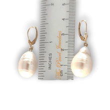 Load image into Gallery viewer, Solid 14k Yellow Gold Leverback Baroque Pearl Dangle Earrings