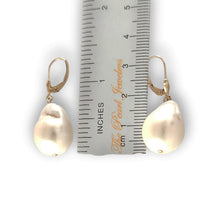 Load image into Gallery viewer, Solid 14k Yellow Gold Leverback Baroque White Pearl Dangle Earrings