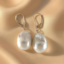 Load image into Gallery viewer, Solid 14k Yellow Gold Leverback Baroque White Pearl Dangle Earrings