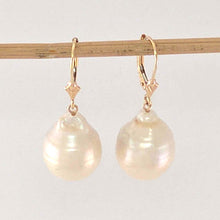 Load image into Gallery viewer, Solid 14k Yellow Gold Leverback Baroque White Pearl Dangle Earrings (Larger)