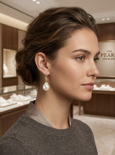 Load image into Gallery viewer, Solid 14k Yellow Gold Leverback Baroque White Pearl Dangle Earrings (Larger)