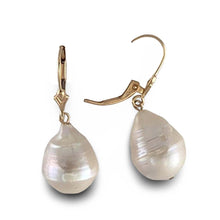 Load image into Gallery viewer, Solid 14k Yellow Gold Leverback Baroque White Pearl Dangle Earrings (Larger)