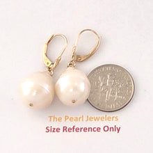 Load image into Gallery viewer, Solid 14k Yellow Gold Leverback Baroque White Pearl Dangle Earrings (Larger)