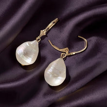 Load image into Gallery viewer, Solid 14k Yellow Gold Leverback Baroque White Pearl Dangle Earrings (Larger)