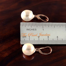 Load image into Gallery viewer, Solid 14k Rose Gold Leverback Baroque White Pearl Dangle Earrings (Petite)