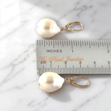 Load image into Gallery viewer, Solid 14k Yellow Gold Leverback Baroque White Pearl Dangle Earrings