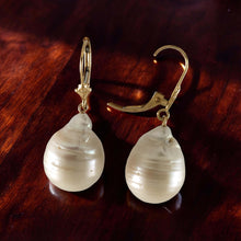 Load image into Gallery viewer, Solid 14k Yellow Gold Leverback Baroque White Pearl Dangle Earrings