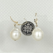 Load image into Gallery viewer, 1050024B-14k-Yellow-Gold-Leverback-White-Baroque-Pearls-Dangle-Earrings