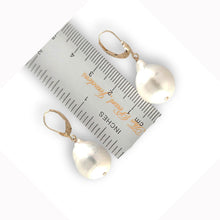 Load image into Gallery viewer, Solid 14k Yellow Gold Leverback Baroque White Pearl Dangle Earrings