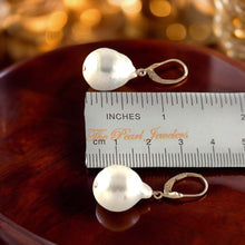 Load image into Gallery viewer, Solid 14k Yellow Gold Leverback Baroque White Pearl Dangle Earrings