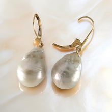 Load image into Gallery viewer, Solid 14k Yellow Gold Leverback Baroque White Pearl Dangle Earrings