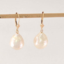 Load image into Gallery viewer, Solid 14k Yellow Gold Leverback Baroque White Pearl Dangle Earrings