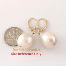Load image into Gallery viewer, Solid 14k Yellow Gold Leverback Baroque White Pearl Dangle Earrings