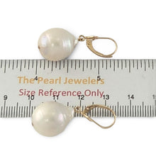 Load image into Gallery viewer, Solid 14k Yellow Gold Leverback Baroque White Pearl Dangle Earrings